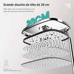 Avis EMKE Système de Douche, Ensemble de Douche avec Douche à Effet Pluie et Douchette à Main, Ensemble de Colonne de Douche Thermostatique 38?, Pomme de Douche à 3 Types de Jets, Certifié KTW, Carré, Chromé