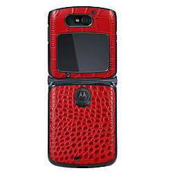 Coque en TPU + cuir véritable texture croco rouge pour votre Motorola Razr 5G