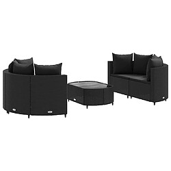 vidaXL Salon de jardin 5 pcs avec coussins noir résine tressée