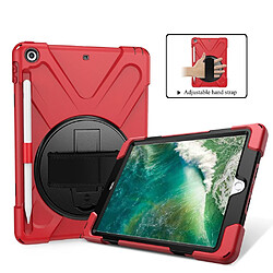 Coque en TPU Combo en forme de X avec dragonne et béquille pivotante à 360 degrés rouge pour votre Apple iPad 9.7 pouces (2018)/(2017)