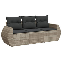 vidaXL Salon de jardin avec coussins 3 pcs gris clair résine tressée