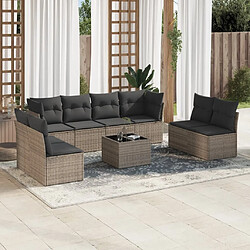 Maison Chic Salon de jardin 9 pcs avec coussins | Ensemble de Table et chaises | Mobilier d'Extérieur gris résine tressée -GKD38182