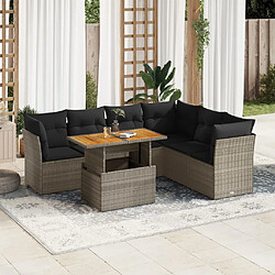 vidaXL Salon de jardin avec coussins 7 pcs gris résine tressée