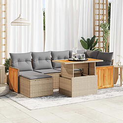 vidaXL Salon de jardin avec coussins 7 pcs beige résine tressée acacia