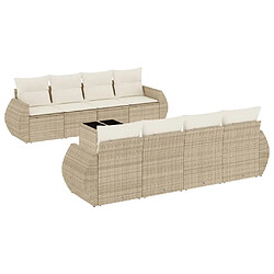 vidaXL Salon de jardin avec coussins 9 pcs beige résine tressée