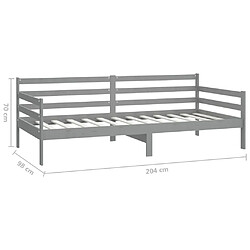 vidaXL Lit de repos avec matelas 90x200 cm Gris Bois de pin massif pas cher