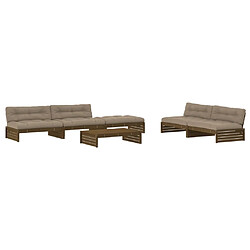 vidaXL Salon de jardin 6 pcs avec coussins marron miel bois massif