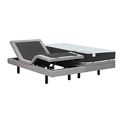 Vente-Unique Lit électrique de relaxation déco + matelas ressorts ensachés et mémoire de forme - 2 x 80 x 200 cm - Tissu - Gris - RIZALI de DREAMEA