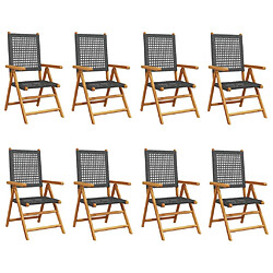 vidaXL Chaises inclinables de jardin lot de 8 noir rotin bois massif