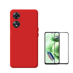 Kit de film en verre trempé de la couverture de 5D + couvercle de silicone liquide Phonecare pour Oppo A58 4G - Rouge