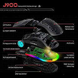 Universal J900 USB Wired Gamer Mouse RGB New Gaming Mice avec six conceptions ergonomiques DPI réglables pour le bureau pas cher