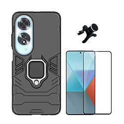 Kit De Film En Verre Trempé À Couverture Complète 5D + Couverture De Défenseur Militaire 3X1 + Support De Voiture Magnétique Renforcé Phonecare Compatible avec Oppo A60 - Noir