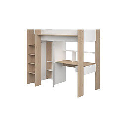 Vente-Unique Lit mezzanine avec bureau et armoire - 90 x 200 cm - Coloris : Blanc et naturel - AUCKLAND pas cher