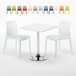 Grand Soleil Table Carrèe Blanc + 2 Chaises Colorées