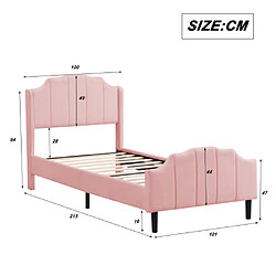 ComfortXL Lit En Velours Rose Rembourré 90x200 Cm Avec Tête De Lit, Pied De Lit Et Sommier À Lattes pas cher