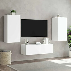 Maison Chic Meuble TV mural, Banc TV avec lumières LED pour salon, Meuble de rangement blanc 40,5x35x80 cm -GKD45854 pas cher