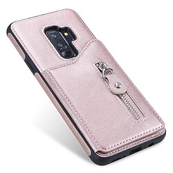 Wewoo Coque Pour Galaxy S9 Plus Etui de protection antichoc couleur solide à double boucle et fermeture à glissière or rose pas cher