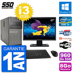 PC Tour Dell 7010 Ecran 27" Intel Core i3-2120 RAM 8Go SSD 960Go Windows 10 Wifi - Occasion