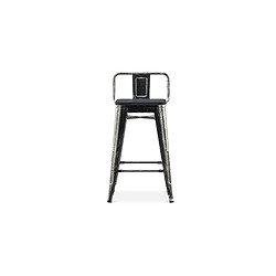 ICONIK INTERIOR Tabouret de bar style Stylix avec petit dossier - 61 cm - Métal et bois foncé Acier