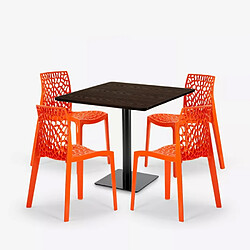 Avis Grand Soleil Ensemble Table Bois Métal Horeca 90x90cm 4 Chaises Design Empilables Dustin Restaurant Bar - Orange