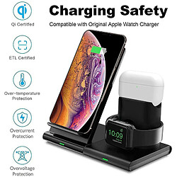 Chrono Support de chargeur sans fil 3 en 1, station de charge rapide Qi (pour iPhone/iWatch/Airpods), station de charge pour iWatch 6/5/4/3/2/SE, Airpods Pro/2/1, iPhone 12/12 Pro Max/ 11/11 Pro/XS Max/XR/X/8/8P,(noir)