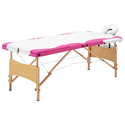 vidaXL Table de massage pliable 3 zones Bois Blanc et rose