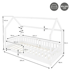 ML-Design Lit enfant+matelas Lit maison Cadre de lit simple Protection antichute Blanc 90x200cm pas cher