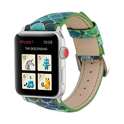 Avis Wewoo Échelle de poisson en paillettes avec bracelet en cuir véritable avec boucle en acier inoxydable pour Apple Watch séries 3 et 2 et 1 de 38 mm (vert)