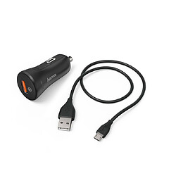 HAMA Kit charg allume cigare, micro-USB, 3A, chargeur QC3.0 + câble micro-USB, 1,5m, noir