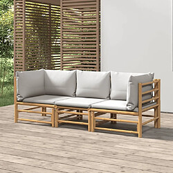 Maison Chic Salon de jardin 3 pcs + coussins - Mobilier/Meubles de jardin - Table et chaises d'extérieur gris clair bambou -MN37258