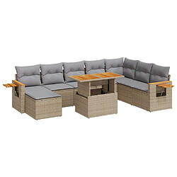 vidaXL Salon de jardin avec coussins 9 pcs beige résine tressée acacia