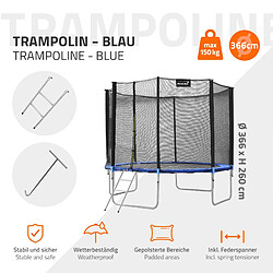 Avis Hauki Trampoline de jardin avec filet de sécurité et échelle set complet bleu Ø 366 cm