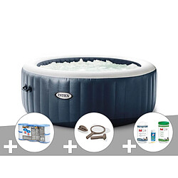 Kit spa gonflable Intex PureSpa Blue Navy rond Bulles 4 places + 6 filtres + Kit d'entretien + Kit traitement brome