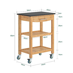 SoBuy FKW28-SCH Chariot de cuisine de service roulant, Desserte sur roulettes en bambou Plateau