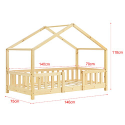 Avis Lit d'enfant Treviolo Forme Maison avec Matelas Orthopédique 140 x 70 cm Bois Naturel [en.casa]