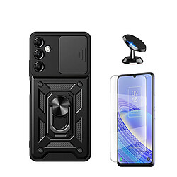 Kit de verre trempé de Clearglass + 3x1 défenseur militaire + support de voiture magnétique Phonecare pour Samsung Galaxy A15 - le noir