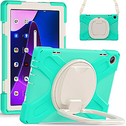 Coque en silicone anti-chute avec béquille rotative et bandoulière pour votre Lenovo Tab M10 (Gen 3) TB-328FU/TB-328XU - menthe verte