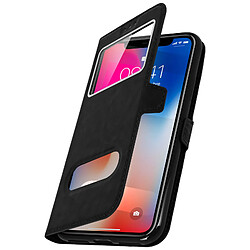 Avizar Housse iPhone X / XS Etui Double Fenêtre Coque Silicone - noir