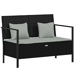 Maison Chic Banc de jardin à 2 places | Banquette de jardin | Chaise Relax avec Coussins Noir Résine Tressée -MN20361