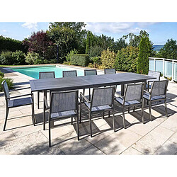 Table rectangulaire extensible en aluminium aspect teck gris SANTORIN - 10 places - Jardiline