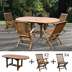 Mes Table de jardin 160/210x100x75cm + lot de 4 chaises + 2 fauteuils