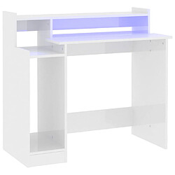 Helloshop26 Bureau table poste de travail meuble d'ordinateur informatique étude lumières LED brillant 97 x 45 x 90cm bois d'ingénierie blanc 02_0023867