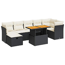 vidaXL Salon de jardin avec coussins 8 pcs noir résine tressée acacia