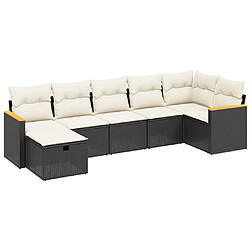 vidaXL Salon de jardin 7 pcs avec coussins noir résine tressée