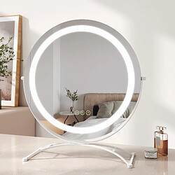 EMKE LED Hollywood Miroir de Maquillage Rond avec Interrupteur Tactile Dimmable 3 Couleurs claires 360° Rotatif, Blanc Diamètre 50cm