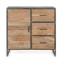 Avis Mes Buffet 1 porte 3 tiroirs 90x40x90 cm en acacia et métal - NESLY