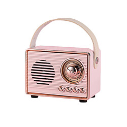 General Haut-parleur stéréo Bluetooth portable rétro, haut-parleur vintage rétro sans fil avec basses améliorées avec fente pour carte TF, accessoires mignons de style ancien, esthétiques pour les chambres, le bureau, la maison (rose)