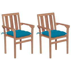 vidaXL Chaises de jardin lot de 2 avec coussins bleu clair Teck massif