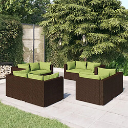 vidaXL Salon de jardin 8 pcs avec coussins résine tressée marron