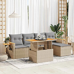 vidaXL Salon de jardin 6 pcs avec coussins beige résine tressée acacia